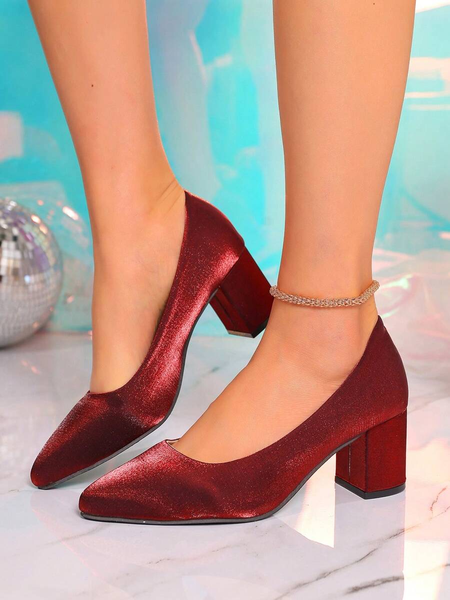 Giày công sở mũi nhọn cổ thấp màu trơn dành cho nữ, giày cao gót đế dày kiểu dáng slip-on mũi nhọn thời trang đa năng cho mùa thu. - Màu Đỏ Sâu - Xem 1