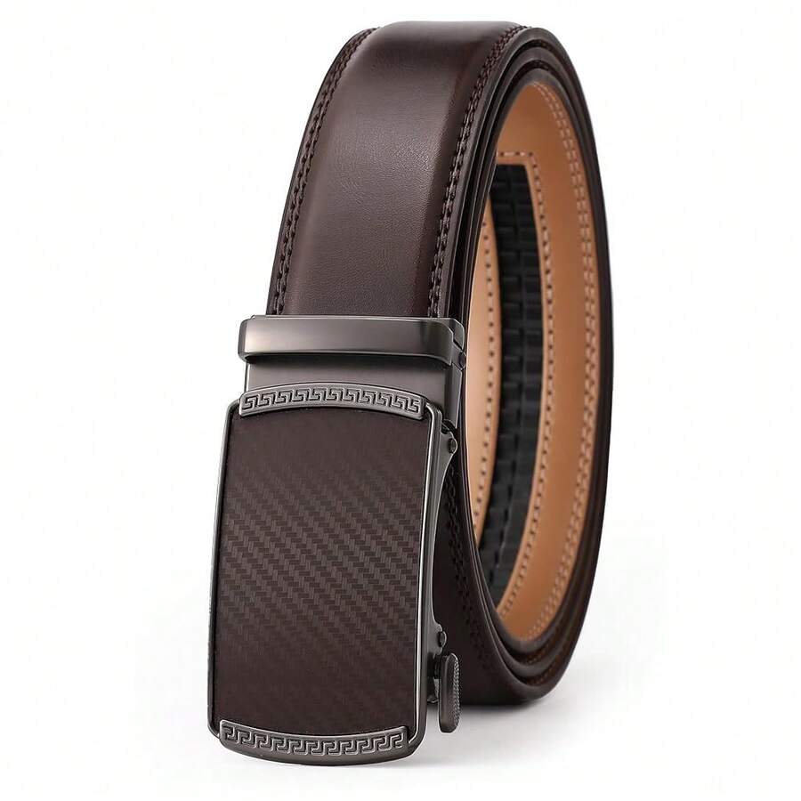 Men's Belt, Ratchet Dress Casual Belt With Adjustable Automatic Buckle Trim To Fit,40inch-44inchWaistAdjustable,DarkBrown-01 - 深棕色-01 - 查看 1