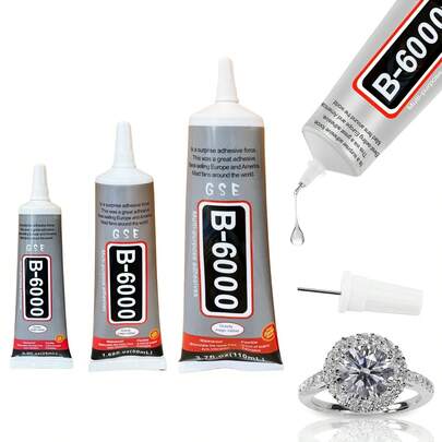 B6000 透明胶水，带精密笔尖，25ml/50ml/110ml 珠宝、珠子、宝石粘合剂，闪亮银色水钻，点钻笔工具，适用于手机维修、珠宝制作、服装、织物、鞋子、DIY工艺品等。