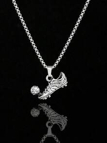 Stylish & Football Pendant Sport Necklace For Football Fans, Men's Stainless Steel Necklace, Punk, Hip Hop, Street Style - Silver - View 1