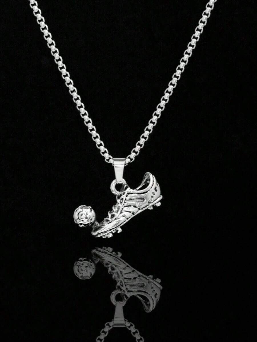 Stylish & Football Pendant Sport Necklace For Football Fans, Men's Stainless Steel Necklace, Punk, Hip Hop, Street Style - Silver - View 1