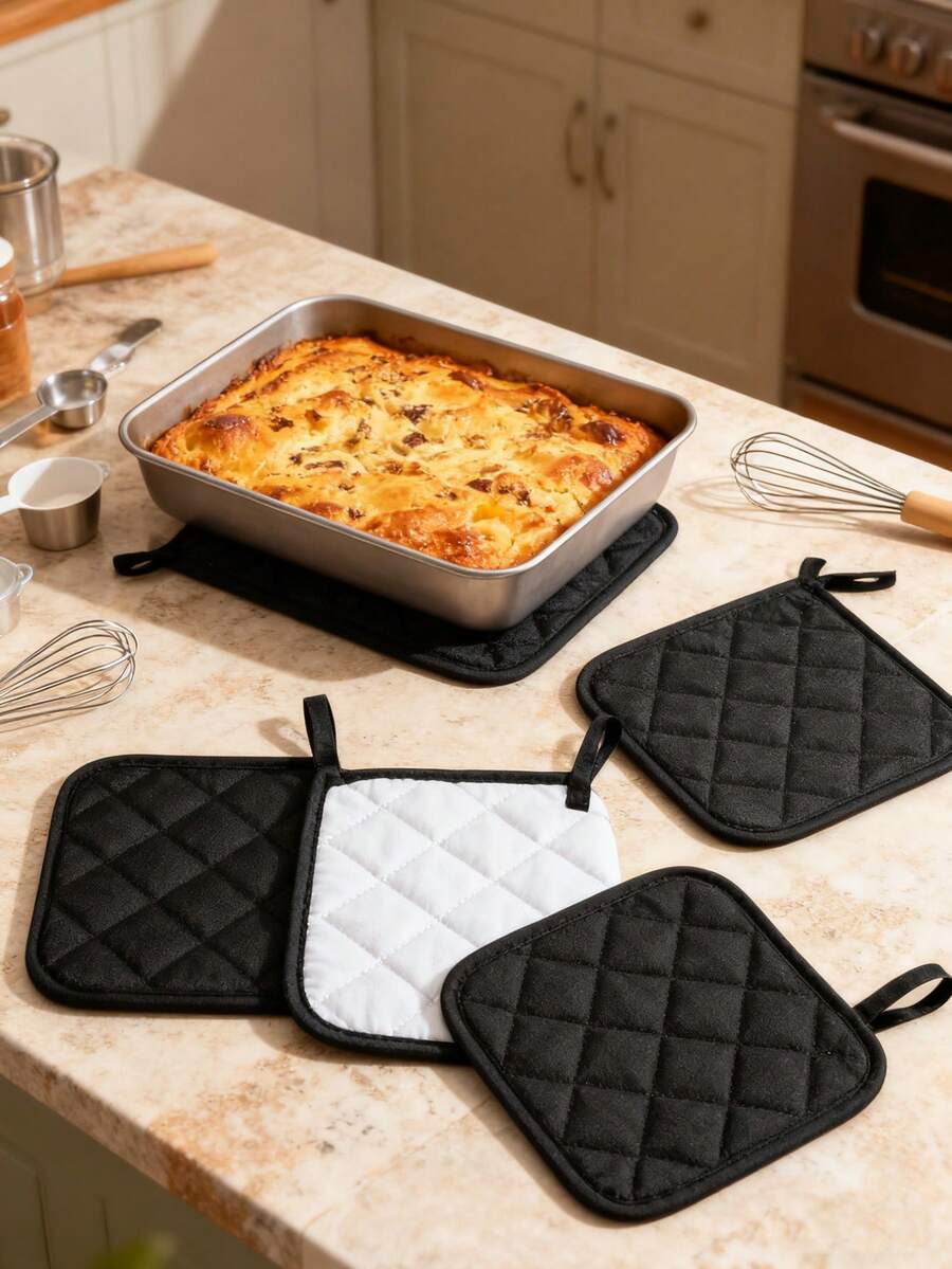 1/2/3pcs Black Square Heat Insulation Pad, Microwave Oven Insulation Mat, Kitchen Essential, Practical Kitchen Utensil And Appliance, Elegant Gift - Multicolor - View 1