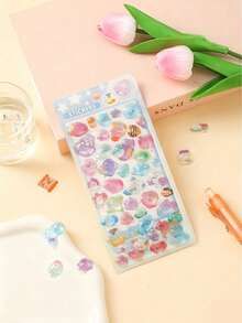 3D Embossed Crystal Stickers, Fruit Rabbit Pattern, Children's Handmade Educational DIY Decorative Materials, Gift Stickers, Spiral Notebook, Office & School Supplies, Unisex, Improve Work Efficiency, Back To School Essential, Retro Minimalist Design - Multicolor - View 9