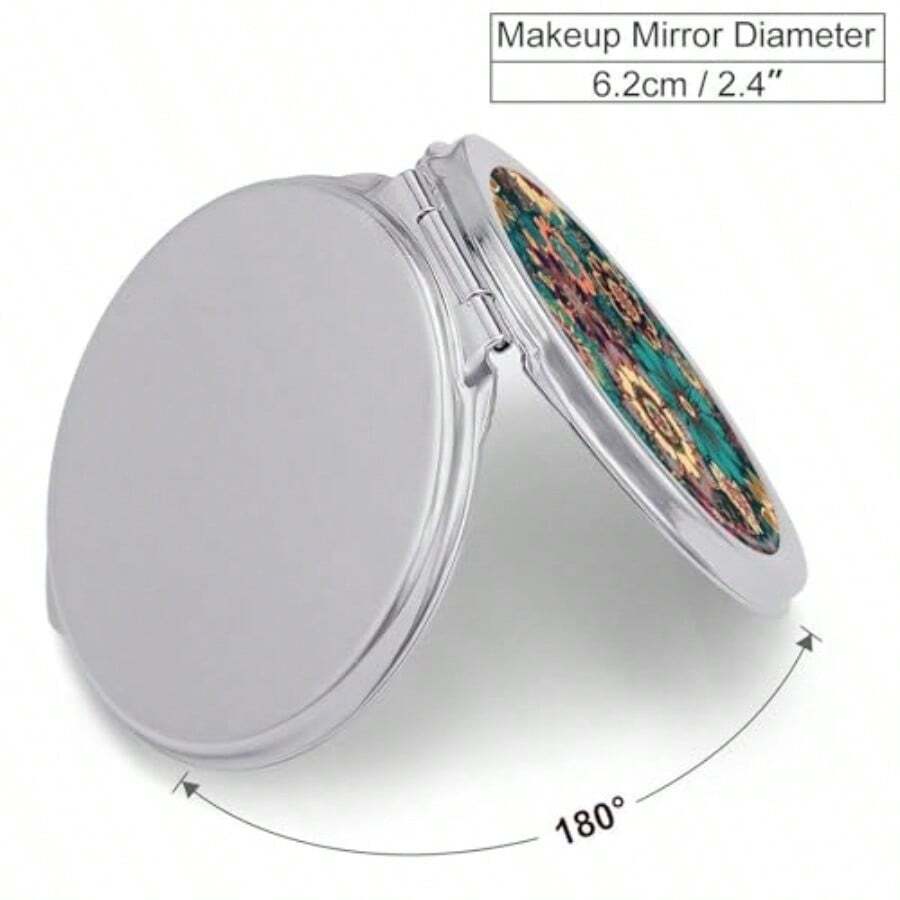 Espejo de  de viaje con flores bohemias 1x/2x espejos compactos de aumento espejo de bolsillo portátil para mujer espejo de mano plegable de 2.4 pulgadas espejos cosméticos de - Plata - Ver 1