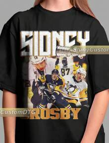 Sidney Crosby Shirt Ice Hoockey Sport Tshirt Vintage Bootleg Sweatshirt Retro Unisex Graphic Tee Bestseller Design Adult - 黑色 - 查看 1