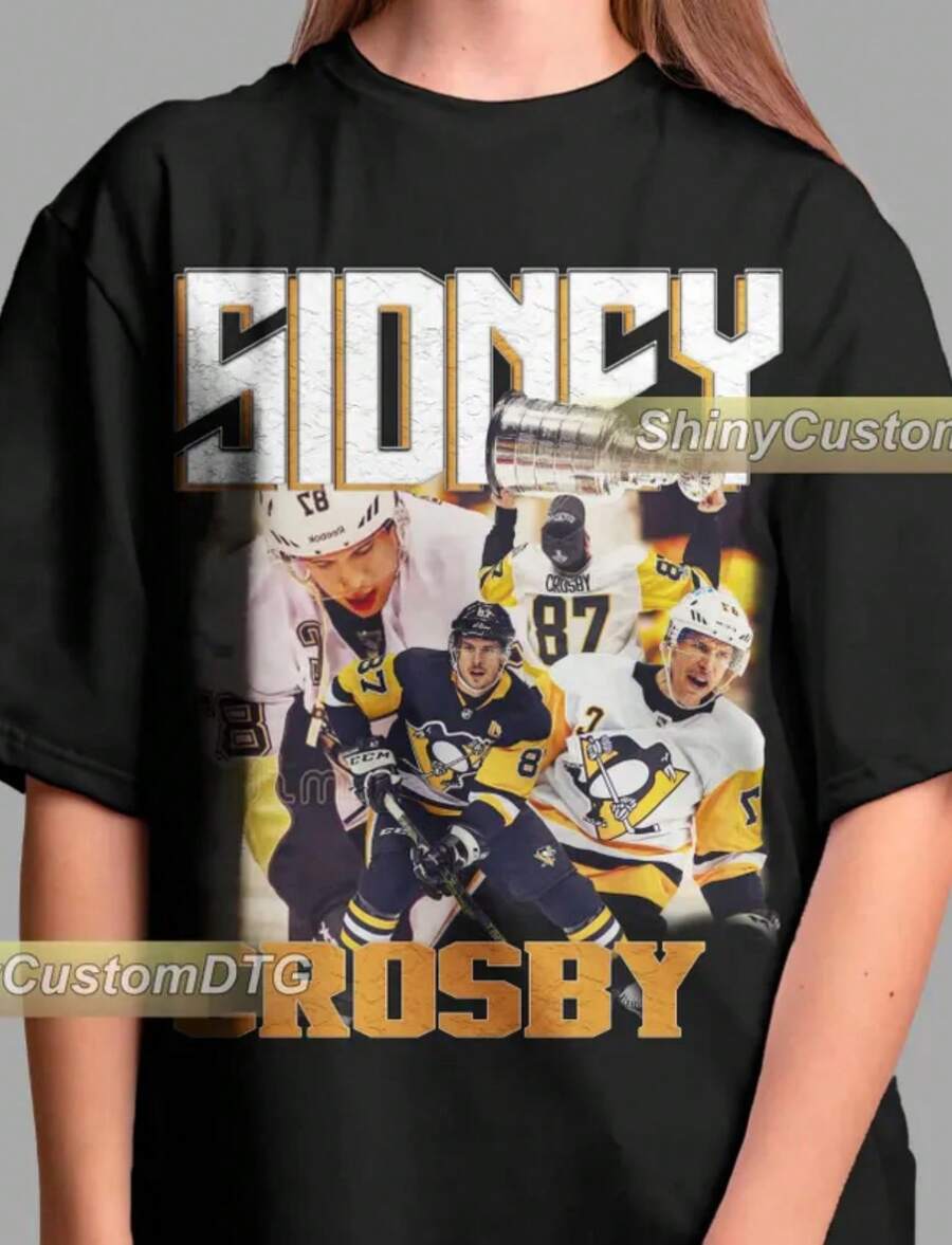 Sidney Crosby Shirt Ice Hoockey Sport Tshirt Vintage Bootleg Sweatshirt Retro Unisex Graphic Tee Bestseller Design Adult - 黑色 - 查看 1