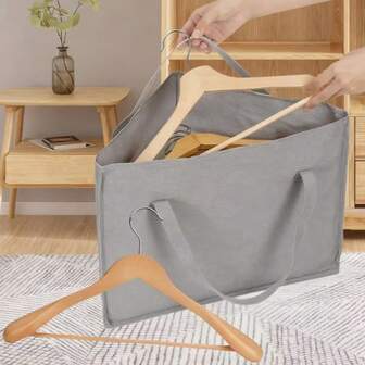 2pcs Triangle Clothes Hanger With Clips, Fabric Storage Bag, Clothes Organizer Basket