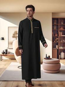 1 chiếc áo choàng dài nam màu trơn cổ đứng kiểu Ả Rập, kiểu Saudi Kandura/Dubai - Áo choàng dài Hồi giáo cao cấp dành cho nam, phù hợp cho lễ Eid và mặc hàng ngày, dáng rộng, kiểu Dishdasha/Ma-rốc, chất vải mềm mại và thoải mái, thoáng khí, trang phục truyền thống Trung Đông, áo choàng cầu nguyện Hồi giáo. - màu đen - Xem 14