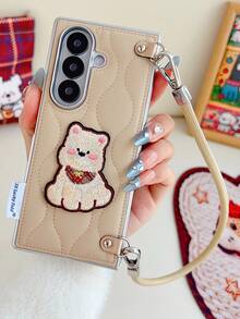 1pc Lightweight Padded Jacket, Khaki Color, Cartoon Embroidery, Handheld Style, Butterfly Collar, Plush, Cute, Thin, Portable, Shock-Resistant, Anti-Slip, Smart Phone Case, Foldable Phone Case Compatible With Galaxy Z Fold 7, Galaxy Z Fold 6, Galaxy Z Fold 5, Galaxy Z Flip7, Galaxy Z Flip7 FE, Galaxy Z Flip6, Galaxy Z Flip5 - Multicolor - View 21