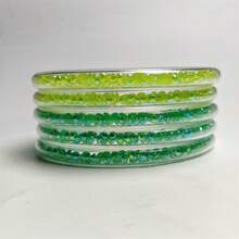 5pcs Sparkly Crystal Beaded Stackable Bangle Set Transparent Bracelets With Iridescent Rhinestones For Women Beach Vacation Wear - AB Diamond - View 9