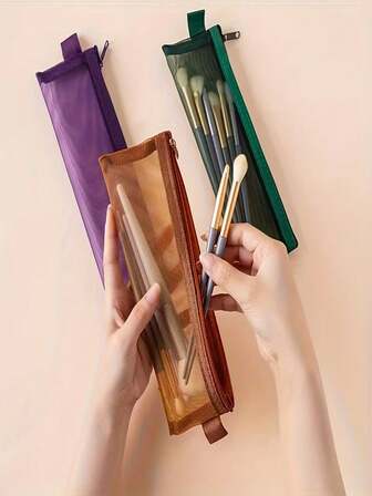 Nylon Zipper Mesh Bag, Transparent Visible Small Pouch, Multiple Colors Available, Makeup Brush Storage Bag, Large Capacity, Lipstick Storage Bag, Multi-Function Storage Bag, Cosmetic Storage Box, Suitable For Eyebrow Pencil, Makeup Brush, Mascara Brush And Other Cosmetics Mini Storage Bag, Storage Bag, Travel Supplies, Transparent Visible, Durable Mesh Pencil Case, Multi-Function Zipper Portable Stationery Bag, Suitable For Organizing School Supplies And Makeup Brushes, Valentine's Day Gift, Office Storage Bag (Random Packaging)