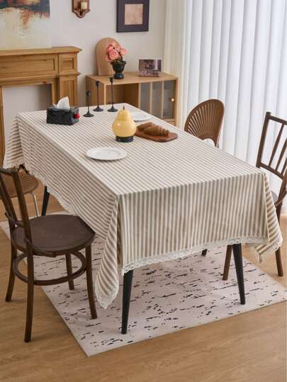 1件波西米亚风格桌布，卡其色条纹，适用于厨房、餐桌、茶几、电视柜、玄关、节日、派对、婚礼、办公室，四季皆宜。