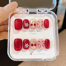 10片手工制作美甲贴片，秋冬美甲，椭圆形美甲，秋季美甲，按压式美甲，短款按压式美甲，假指甲，短款美甲，亚克力按压式美甲，手工按压式美甲，可拆卸可重复使用的美甲用品 - 彩色 - 查看 9