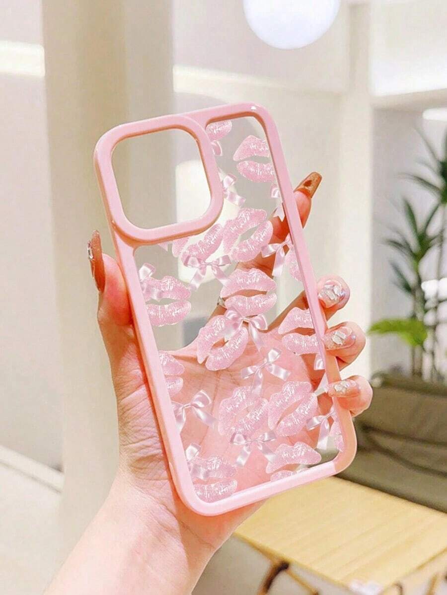 ROMWE Fairycore 1pc Pink Lip Pattern Phone Compatible With 11 12 13 14 15 Pro 16 - Kiểu 1 (1 CÁI) - Xem 1