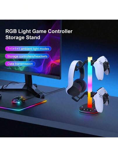 RGB Gaming Headset Stand With USB-C Port, 10 Lighting Modes, Non-Slip Rubber Base - Complete Desktop Accessory, Ideal Gift For Gamers
