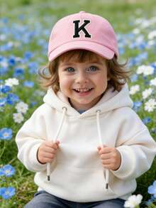 1pc Kids 26 Letter Baseball Cap, Stylish Letter Design, Girls Korean Style Snapback, Boys & Girls Sun Hat, 1-3 Years Old - Pink - View 3