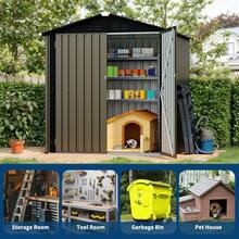 CuisinSmart 6x4 FT Outdoor Storage Shed, Heavy-Duty Galvanized Steel Garden Tool Shed With Sloping Roof & Lockable Double Doors, Waterproof Garden Shed Backyard Garden Patio Lawn - 棕色 - 查看 7