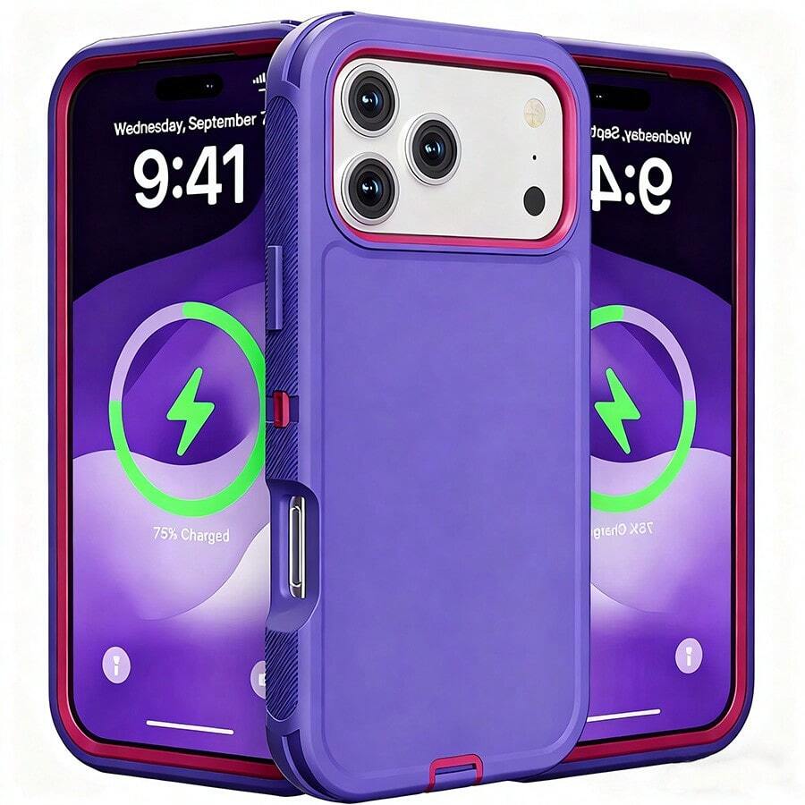 Suitable 17/16/15/14/13 Series Three-Layer Thickened Heavy-Duty Protective Case, Heavy-Duty Anti-Fall Full-Body Strong Shockproof Three-Layer Sturdy Protective Mobile Phone Case, 3-In-1 Sturdy And Durable Protective Case, Halloween, Christmas, Easter And Thanksgiving, Perfect Male/Girlfriend Holiday And Birthday Gift Selection - 紫粉紅色 - 查看 1