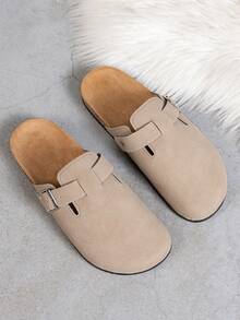 男士穆勒鞋，新款复古休闲乐福鞋，闭趾平底穆勒鞋，配有可调节搭扣，有秋冬款加绒版和非加绒款四季皆宜版可选。 - 杏色 - 查看 6