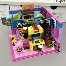 500+Pcs Commercial Street Series Panda Streetscape Building Blocks Set, Decoration, Adult Building Blocks Set, City Street Shops Building Blocks, Panda Cafe, Panda Bar, Panda Hair Salon Mini DIY Building Block Model MOC Construction Toys, DIY Creative Home Decor Room Decoration Toys, Gift For Easter, Birthday, Christmas, Valentine's Day - Creative Street Scene Building Blocks - View 8