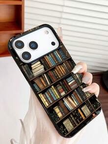 1PC Vintage Bookshelf Art Pattern Phone Case, Personalized Street Photography Wind Anti Drop Case Pattern, Simple Large Hole 1.6 Thick Large Hole Phone Case For Better Protection Of The Phone, With Anti Drop And Impact Resistance, Compatible With Apple 11/11 Pro/11ProMax,12/12Pro/12ProMax,13/13Pro/13ProMax,14/14Pro/14Plus/14ProMax,15/15Pro/15Plus/15ProMax,16//16Plus/16ProMax,17/17Pro/17Air/17ProMax,7/8/7Plus/8Plus,X/XS/XR/XSMax - Black - View 2