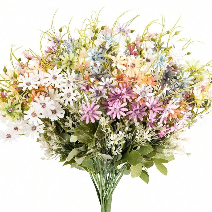 6 Bundles Wildflowers Artificial Flowers Outdoor Fake Daisy UV Resistant Silk Wild Flower Bouquets Bulk Faux Plants Plastic Greenery For Decoration Vase Floral Arrangements Home Décor - 混色 - 查看 1