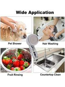 Mini Shower Head Set: Silver Travel Shower Head + 2m Gray Expandable Hose, Powerful Compact Portable Shower Head With 2m Gray Expandable Hose, 2-Piece Multi-Purpose Shower Combo