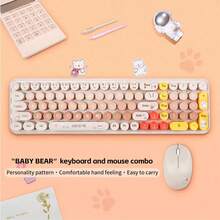 MOFII BabyBear 2.4G Wireless Keyboard And Mouse Combo, Ergonomic Design, Cute Cartoon Round Keycaps, Silent Typing, Compact And Portable, Suitable For Laptop, PC, Office And Home Use - Multicolor - View 12