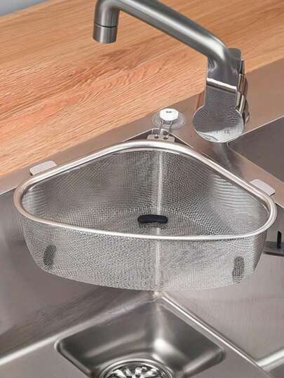 1pc Heavy Duty Stainless Steel Triangular Strainer - 2-In-1 Upright/Hanging Design, Easy Clean Basket, Suitable For Kitchen Sink, Pasta, Vegetables - Dishwasher , Perfect Gift For Home Cooks And Professional Chefs For Housewarming, Mother's Day, New Year, Durable Kitchen Strainer, Efficient Drainage