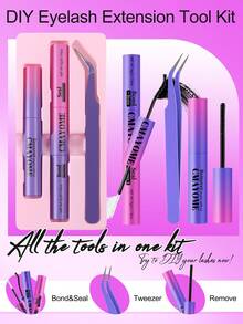 Eyelash Extension Kit - Includes Glue, Makeup Remover Oil, And Tweezers. This Eyelash Glue Has Features Of Sweat-Proof, Gentle, Fast-Drying, And Non-Irritating. This Multi-Functional Set Is Convenient To Carry, Beginner-Friendly, And Gentle To Use. A Complete Set Of False Eyelash Tools. - Multicolor - View 14