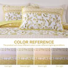 Boho Floral Quilt Set King Size, Yellow Striped Bedspread Coverlet Set, 3 Pieces Lightweight Microfiber Quilts Farmhouse Flower Bedding Set For All Season - Màu vàng - Xem 6