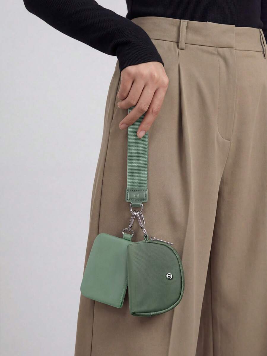 Dual Pouch Wristlet Wallet Fashion Keychain Wristlet Bag Cards For Women Men, Cash & Coins, Detachable Keychain & Card Holder, Stylish & Portable For Everyday & Sports Use Travel Wallet Coin Wallet Christmas Gifts, Holiday Gifts - 墨綠色 - 查看 1