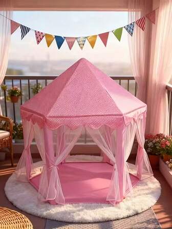 Tienda de princesa de 6 lados, espaciosa y transpirable, resistente y duradera, con gran espacio y bolsa de almacenamiento. Perfecta para el juego de roles de princesa, también un regalo de Navidad ideal