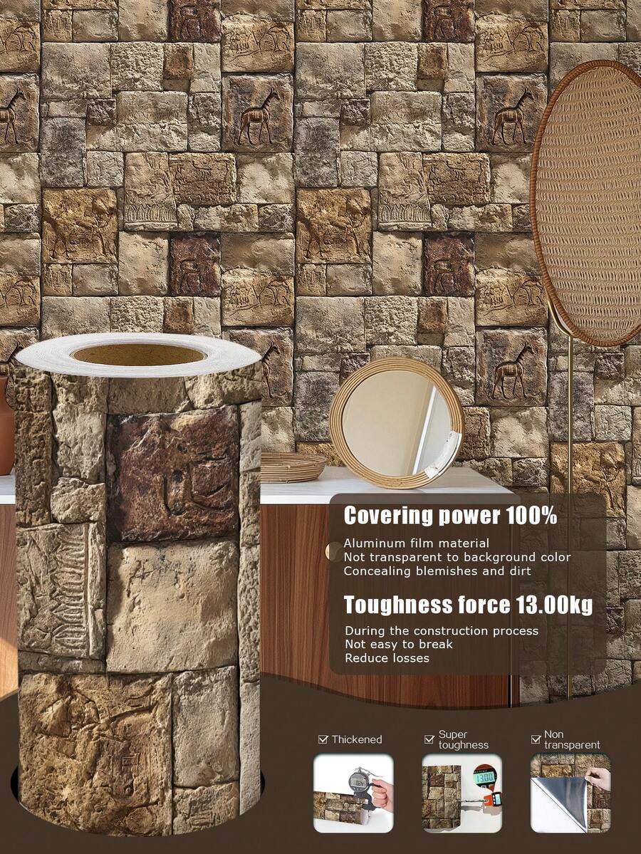 1卷1米/3米/5米棕黄色石纹艺术风格壁纸，可移除自粘式壁纸，乙烯基壁纸，适用于DIY家居装饰、房间背景、卧室、厨房、客厅、浴室、橱柜、家具翻新