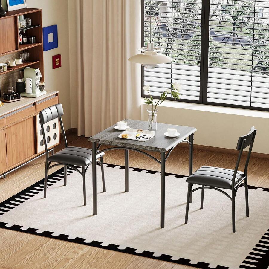 Juego de mesa de comedor de 3 piezas para 2, mesa de cocina industrial pequeña y 2 sillas, juego de mesa de desayuno para cocina, juego de mesa de desayuno para comedor, sala de estar, apartamento, espacio pequeño - Gris - Ver 1