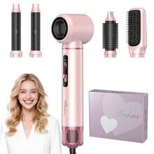 ATOPSKINS 2026升级版五合一专业造型梳：吹风机+热风梳+多功能造型工具（两种模式：LED温度显示和机械开关），3档温度设置+5个可拆卸梳头，自动卷发/波浪/直发，增加蓬松度并减少毛躁，适合圣诞节、情人节、狂欢节、圣帕特里克节等节日作为礼物，也适合居家造型和日常使用。 - 查看 5