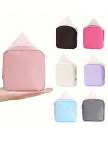 1 pieza Bolsa de almacenamiento de unicolor portátil, para guardar servilletas, protectores diarios y tampones, bolsa de almacenamiento de toallas sanitarias multifuncional, para lápiz labial, cepillo, cuidado de la piel, teléfono móvil, monedas, artículos pequeños, para el hogar, regalo, vacaciones y festivales de Halloween, Navidad, uso multifuncional, una necesidad para las chicas, una buena opción para salir, mochila de vuelta al colegio, artículos esenciales de viaje, organizador de viaje para playa, vacaciones de verano - Multicolor - Ver 1