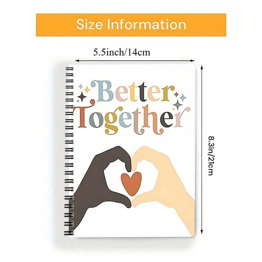 1 A5 Spiral Notebook With Heart-Shaped Hand Design And "Better Together" Title, Sturdy Hard Shell, Perforated Pages And Separators - Cute Diary, Planning, Gifts For School, Office Or Everyday Use - No Leakage, Retro Style (Anime/Fantasy/Animal/Movie Theme), High School Supplies, Family Party Gifts Boss Gifts, School Supplies, Desk Supplies, Inspirational Notebooks - SSQ0910TB0094 - View 1