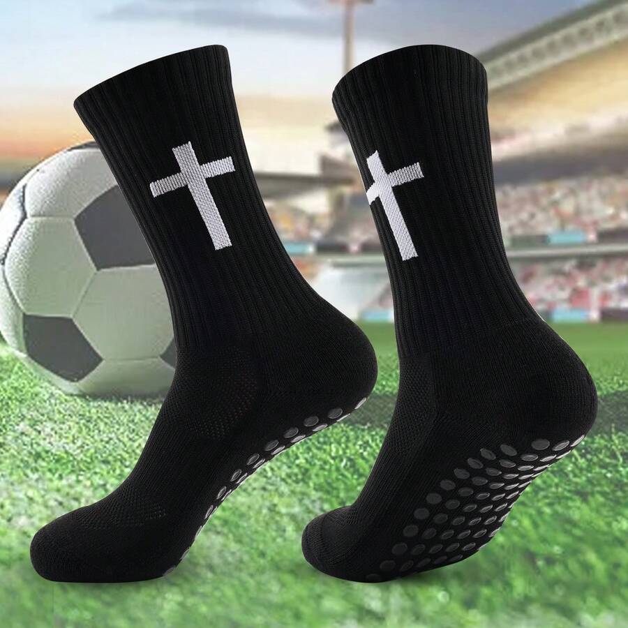 1 Pair Unisex Football Sports Socks, Dot Grip Anti-Slip Crew Socks, Breathable Moisture-Wicking Walking Socks - Multicolor - View 1