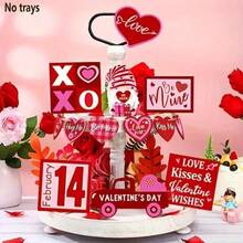 13件套情人节装饰多层托盘套装，含装饰标牌和牌匾 - 卡车、矮心“做我的爱人，爱我，拥抱我” - 室内/室外餐桌摆件，家居装饰 - 餐桌摆件 - 情人节装饰品 - 彩色 - 查看 1