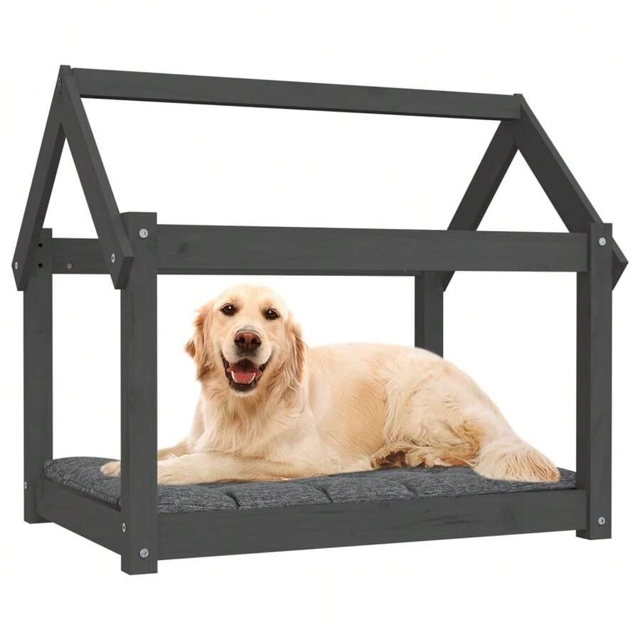 vidaXL Lit pour chien Gris 81x60x70 cm Bois de pin solido - Grigio - Visualizzare 1