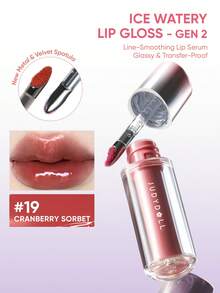 JUDYDOLL Ice Watery Lip Gloss-Gen 2 Shiny Mirror Lip Gloss, Moisturizing & Nourishing Essence, Long-Lasting - 19 CRANBERRY SORBET - 查看 1