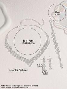 4pcs Luxury Rhinestone Geometric Double Layer Necklace, Earrings, Bracelet Jewelry Set, Elegant Fashion Accessories Suitable For Women's Daily Commute, Wedding, Party - Silver - View 4