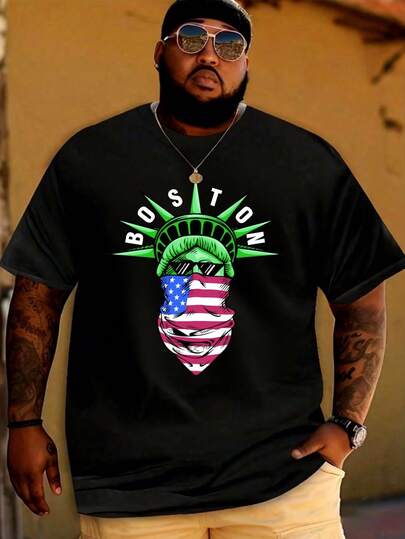 Men's Portrait Graphic Print Short Sleeve T-Shirt, Plus Size Sports Tee - Comfortable Casual Wear, Breathable Outdoor Sports Tee, Polyester Blend, Round Neck, Lightweight, Suitable For Summer Leisure