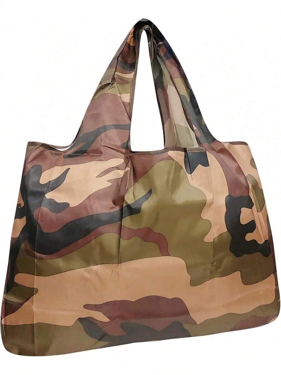 Estiloallydrew Bolsa Grande Plegable De Nailon Reutilizable Para Comestibles, CamuflajeVersióN Mejorada - Luna y estrellas - Ver 1