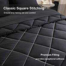 7pcs Full Queen King Black Dark Grey Green White Quilted Comforter Fitted Sheet Flat Sheet Mattress Protector Cover And Pillowcases Sets - 黑色 - 查看 4