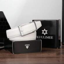Men's Belt, Ratchet Dress Casual Belt With Adjustable Automatic Buckle Trim To Fit,30inch-36inchWaistAdjustable,White-01 - 白色-01 - 查看 6