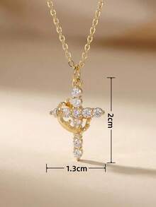 1pc 18K Gold Plated Stainless Steel Women's Delicate Crown Cross Necklace, Inlaid With Cubic Zirconia, Titanium Steel Choker, Love Gift, Religious Jewelry, Valentine's Day Gift For Her - Multicolor - View 12