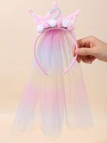 1 Stück Prinzessin Geburtstags Krone Haarband für Mädchen, mit langem Regenbogen Farbverlauf Schleier, glitzernde Pailletten Zahlen 1-5 & Blumen Deko, süßes Haarband, geeignet als Party Foto Requisite, süßes Mädchen Tüll Haarschmuckstück, tolles Geburtstagsgeschenk, Teenager Haaraccessoire - Verschiedenfarbig - Übersicht 13