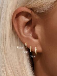 1pc 925 Sterling Silver Classic Minimalist Shiny Earring, Cartilage Hoop, Helix Hoop, Nose Ring, Nose Septum Ring, Seamless Clip-On Earring, Mini Earring, Tragus Hoop, Helix Piercing Jewelry, Suitable For Daily Wear, Unisex (6-10mm), Soft Pure Silver Material, Please Handle With Care. - Gold - View 3